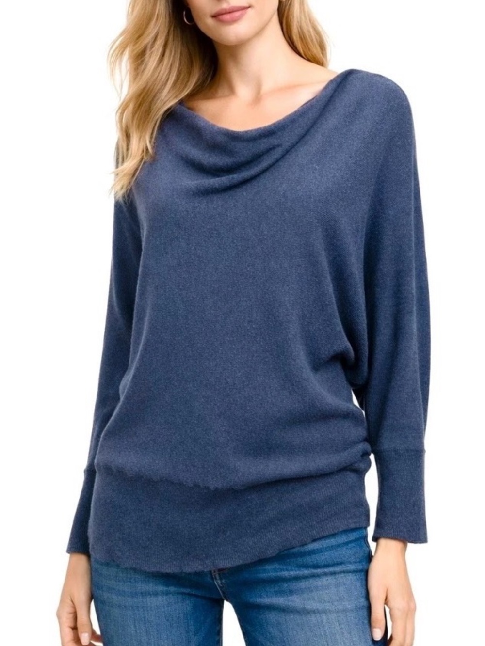 Eileen Fisher Women’s Sweater Cowl Neck Dolman Sleeve Cotton/Cashmere XS Blue